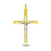 Juwelier Zwartevalk - 14 karaat gouden bicolor kruis hanger met Jezus 14.401.010