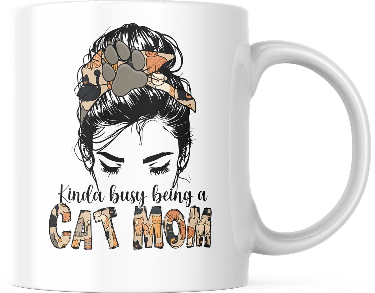 Cat Lover Mok met tekst: Kinda busy being a Cat Mom | Katten Liefhebber | Katten Spreuk | Cadeau | Grappige mok | Koffiemok | Koffiebeker | Theemok | Theebeker
