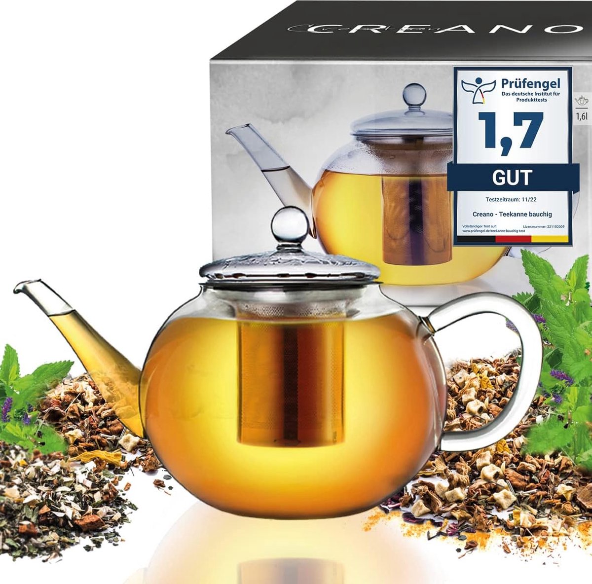 glazen theepot 3-delige theepot met geïntegreerde roestvrijstalen zeef en glazen deksel, ideaal voor het bereiden van losse thee, druppelvrij
