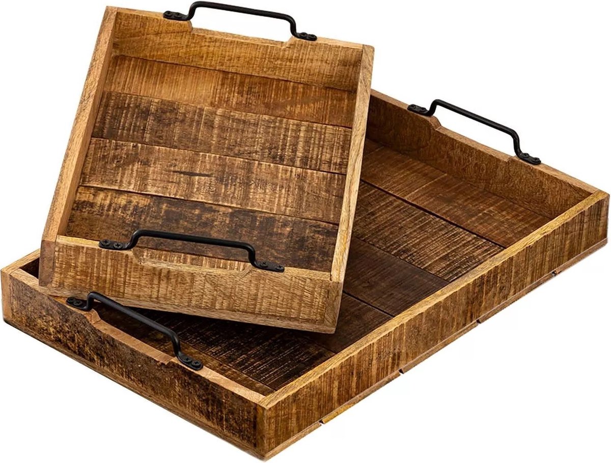 Set van 2 Dienbladen - Mango - Hout - Rechthoek