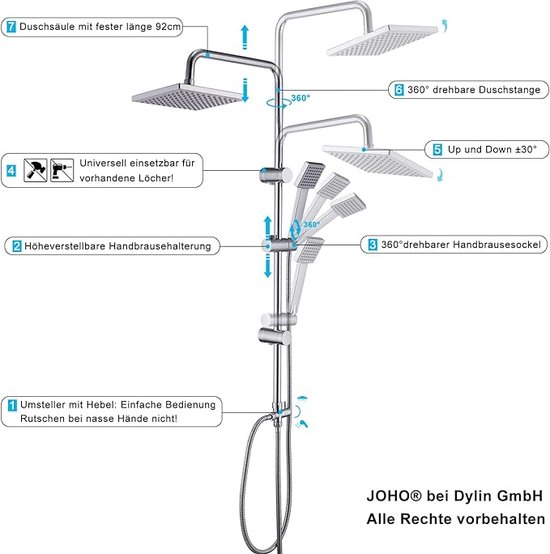 Saniful Doucheset Opbouw Thermostatisch In Hoogte Verstelbaar Rond 20 Cm Chroom