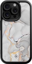 Casimoda® hoesje - Geschikt voor iPhone 15 Pro - Marmer Grijs - Effen telefoonhoesje met lensbescherming - TPU - Backcover - Grijs