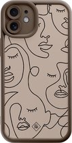 Casimoda® hoesje - Geschikt voor iPhone 11 - Abstract Faces - Effen telefoonhoesje met lensbescherming - TPU - Backcover - Bruin/beige