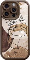 Casimoda® hoesje - Geschikt voor iPhone 14 Pro - Abstract Gezicht Bruin - Effen telefoonhoesje met lensbescherming - TPU - Backcover - Bruin/beige