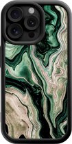 Casimoda® hoesje - Geschikt voor iPhone 15 Pro Max - Groen marmer / Marble - Effen telefoonhoesje met lensbescherming - TPU - Backcover - Groen