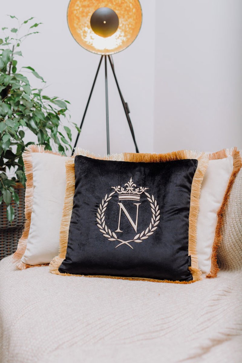 Embroidered pillow / personalised pillow / monogram pillow / decorative cushion 40x 40 black velvet letter N