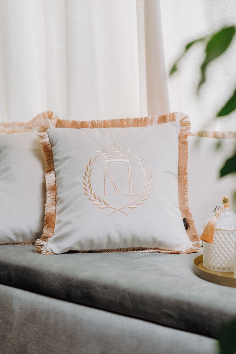 Embroidered pillow / personalised pillow / monogram pillow / decorative cushion 40x 40 beige velvet letter M