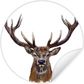 Wallpaper Circle - Cerf - Bois - Marron - Wit - ⌀ 120 cm - Wall Circle - Auto-adhésif - Round Wallpaper Sticker XXL