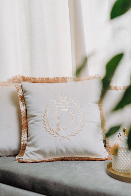 Embroidered pillow / personalised pillow / monogram pillow / decorative cushion 40x 40 beige velvet letter D