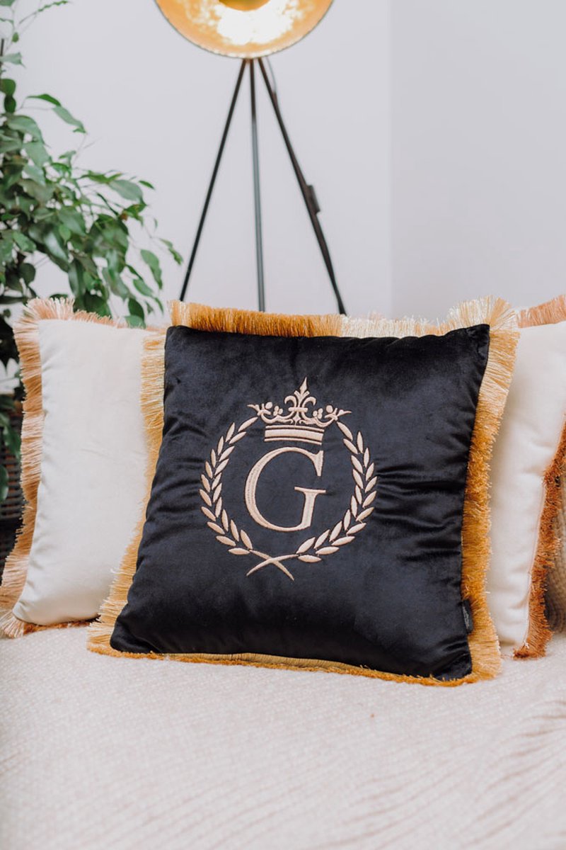 Embroidered pillow / personalised pillow / monogram pillow / decorative cushion 40x 40 black velvet letter G