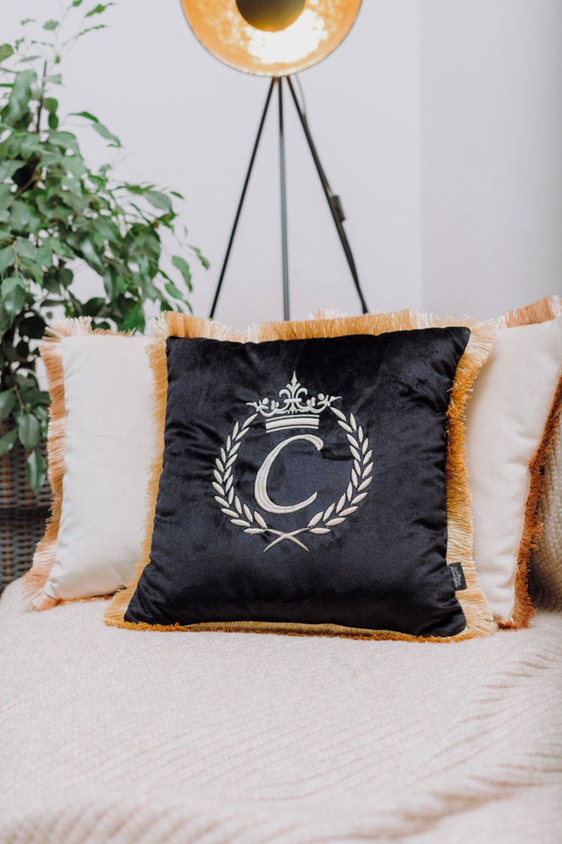 Embroidered pillow / personalised pillow / monogram pillow / decorative cushion 40x 40 black velvet letter C