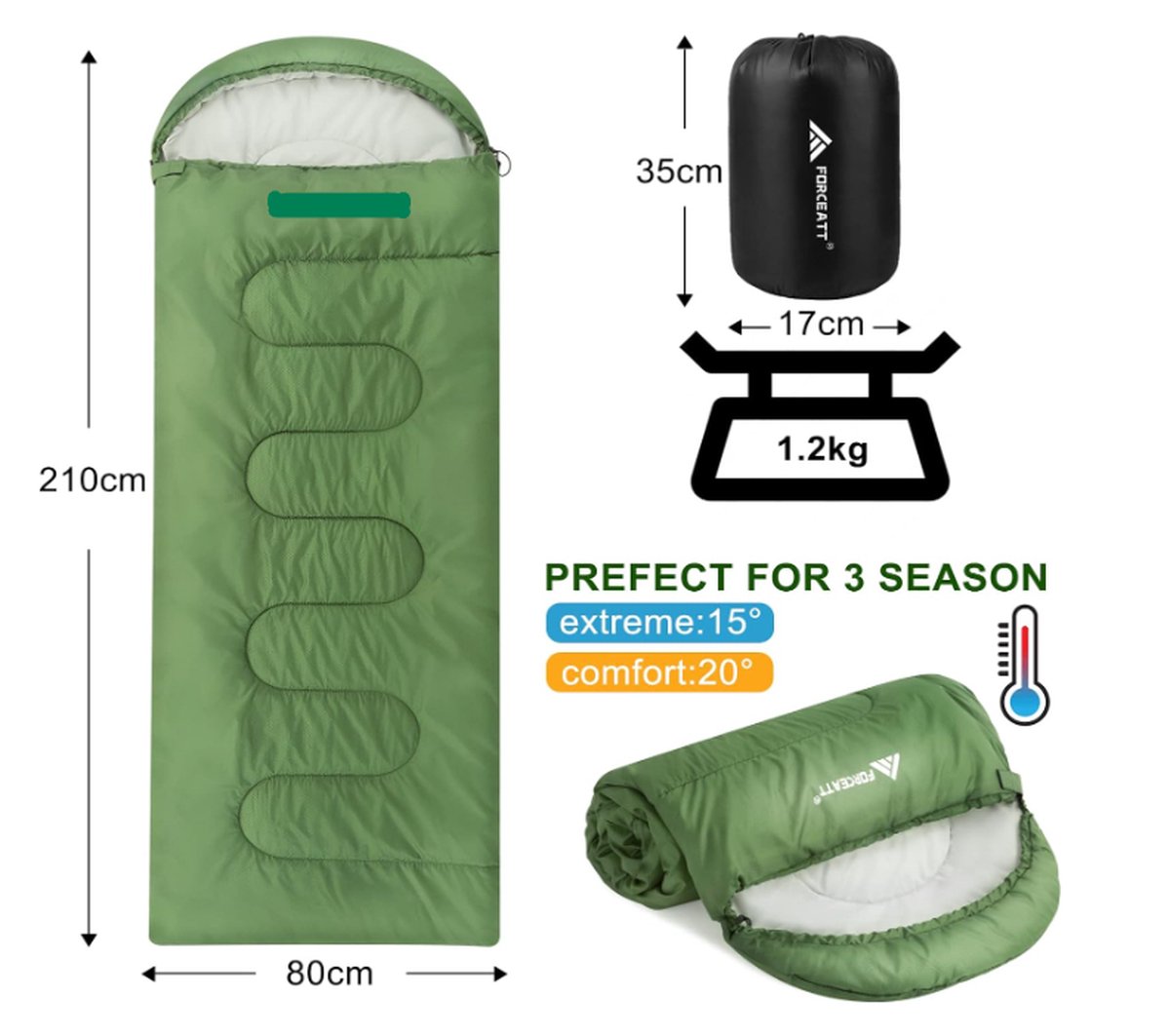 Slaapzak, 4 seizoenen, gewicht van 1,2 kg - 1,6 kg, draagbaar, waterdicht en warm, voor binnen en buiten, bergbeklimmen, reizen, kamperen.
