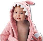BoefieBoef Roze Haai Eco-vriendelijke Baby & Dreumes Dieren Badjas S - 100% Katoen / Badstof Kinder Ochtendjas met Capuchon - Perfect Kraamcadeau voor 0-2 Jaar