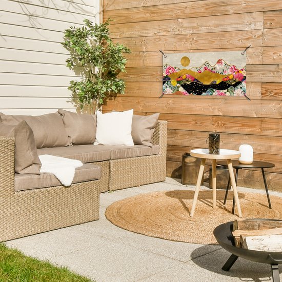 Affiche de jardin Or - Fleurs - Imprimé - Abstrait - Paysage - Motifs - 60x30 cm - Toile jardin - Affiche extérieure