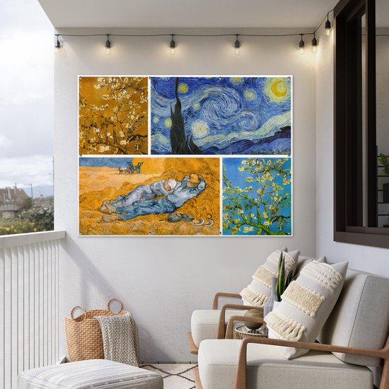 Décoration murale extérieur Van Gogh - Collage - Art - 160x120 cm - Toile jardin - Affiche extérieure