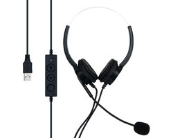 Cadorabo USB Headset in ZWART – Hoofdtelefoon geschikt voor Laptop Computer PC met ruisonderdrukkende microfoon geschikt voor thuiskantoor, videogesprekken, gamen, muziek, enz.