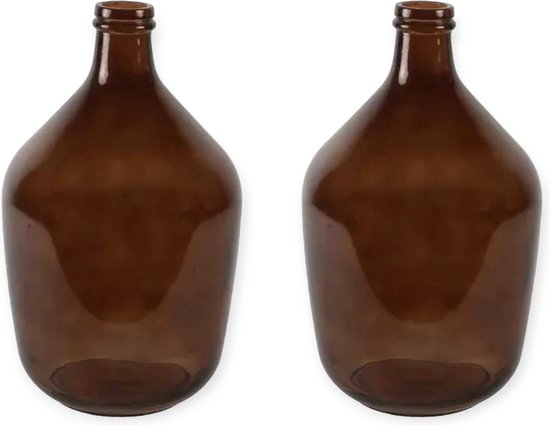 Verfijnde Bruin Transparante Fles Vazen Set - 2 Stuks, 36x25cm van Hoogwaardig Glas