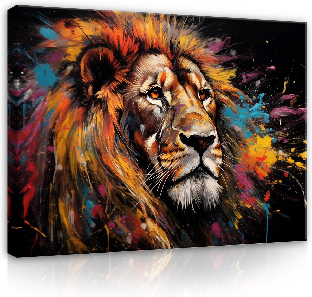 Canvas Schilderij - Leeuw - Dieren - Natuur - Wilde Dieren - Inclusief Ophangframe - 100x75cm (lxb) Diverse kleuren