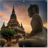 Tuindoek Tempel - Zonsondergang - Boeddha beelden - Buddha - 100x100 cm