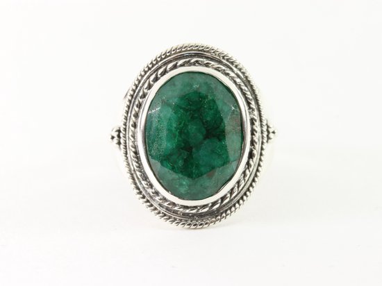 Bague artisanale en argent avec émeraude - taille 16,5