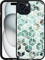 Cazy Hardcase Hoesje geschikt voor iPhone15 Groen Hexagon Marmer