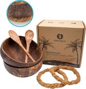 Bol de noix de coco Chinchilla® + cuillère en bois (lot de 2) - Bol Bouddha 100% naturel poli à l'huile de coco