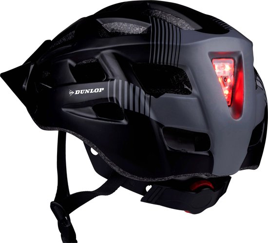 Foto: Dunlop fietshelm mountainbike helm maat m verstelbaar 55 58cm led verlichting zwart