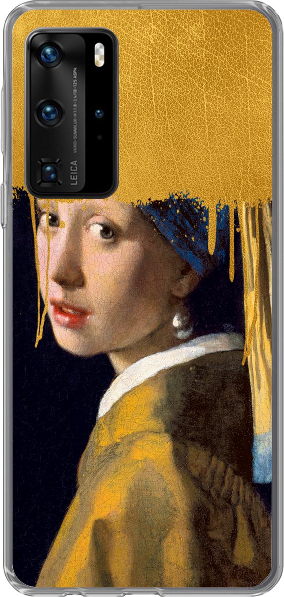 Telefoonhoesje Geschikt voor Huawei P40 Pro hoesje - Meisje met de Parel - Goud - Vermeer - Siliconen Telefoonhoesje Telefoonhoesje