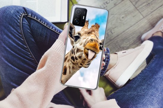Coque Xiaomi 11T Pro - Girafe - Drôle - Langue - Coque de téléphone en Siliconen