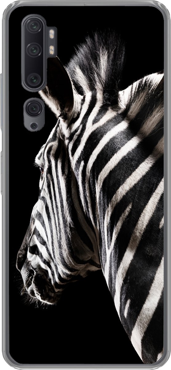 Telefoonhoesje Geschikt voor Xiaomi Mi Note 10 Pro hoesje - Zebra - Dier - Zwart - Portret - Siliconen Telefoonhoesje Telefoonhoesje