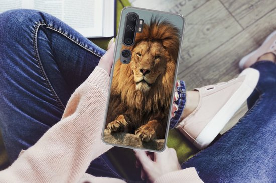 Convient pour coque Xiaomi Mi Note 10 Pro - Lion - Rocher - Portrait - Coque de téléphone en Siliconen