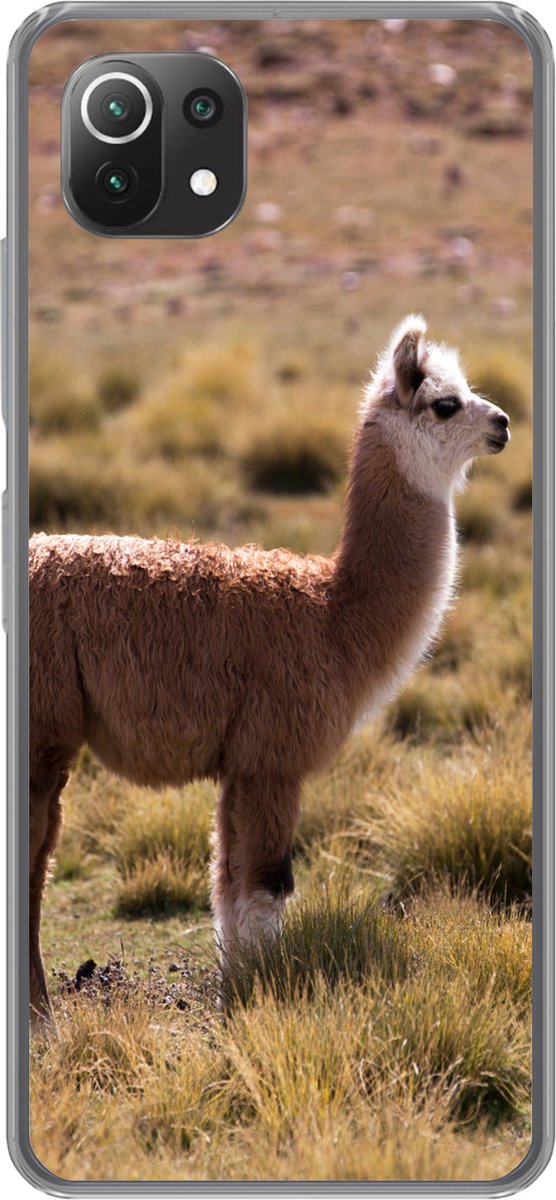Telefoonhoesje Geschikt voor Xiaomi Mi 11 Lite hoesje - Alpaca - Bruin - Natuur - Siliconen Telefoonhoesje Telefoonhoesje