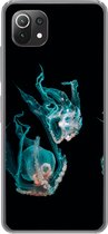 Geschikt voor Xiaomi Mi 11 Lite hoesje - Kwal - Zeedieren - Zwart - Siliconen Telefoonhoesje