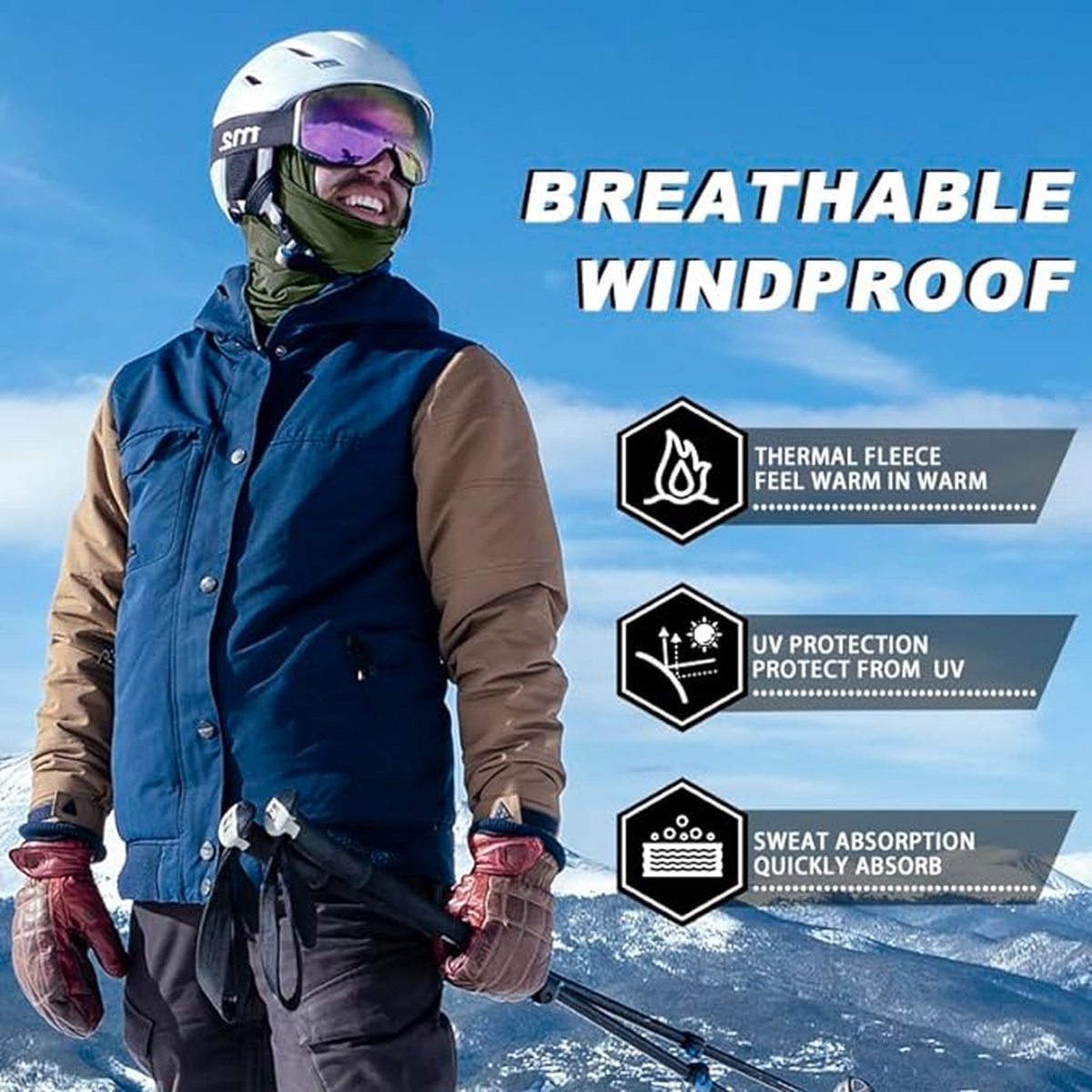 YANIKY Bivakmuts, winddicht, warm skimasker, bivakmuts, winter, balaclava, voor heren en dames, ademend gezichtsmasker voor fietsen, skiën, motorfiets, outdoorsporten, zwart, One size