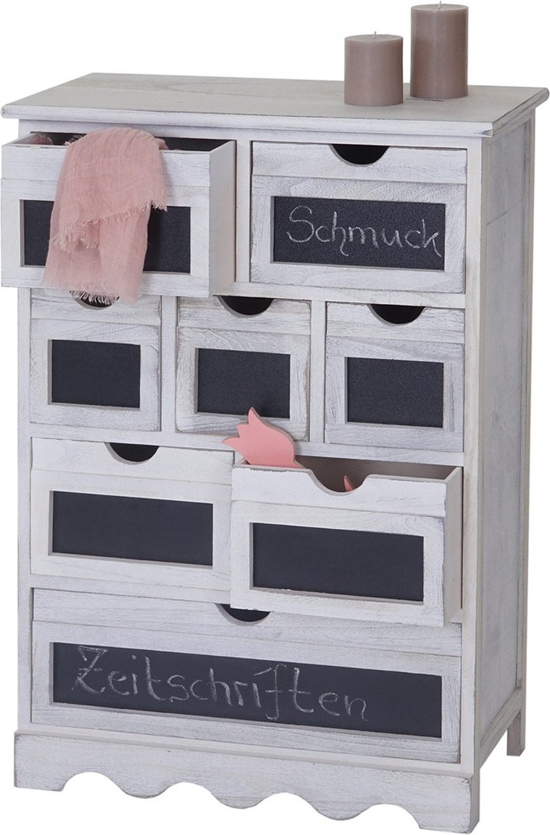 Cosmo Casa Ladenkast Ermelo - Ladenkast met krijtbord - Shabby - Look Vintage MVG - Gecertificeerd 87x60x30cm - Wit