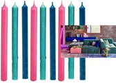 Cactula Luxe Bougies longues 28 cm Studio Funky 9 pièces - Blauw Rose Turquoise