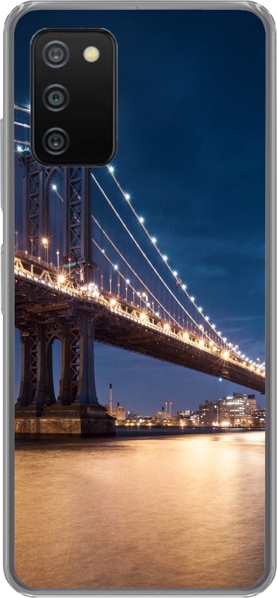Telefoonhoesje Geschikt voor Samsung Galaxy A03s hoesje - New York - Manhattan - Maan - Siliconen Telefoonhoesje Telefoonhoesje