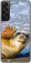 Telefoonhoesje Geschikt voor Samsung Galaxy S22 hoesje - Zeehond - Grappig - Zwaaien - Kinderen - Jongens - Meisjes - Kindje - Siliconen Telefoonhoesje