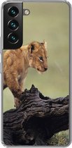 Geschikt voor Samsung Galaxy S22 hoesje - Leeuw - Boomstam - Welp - Siliconen Telefoonhoesje
