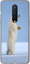 Geschikt voor OnePlus 8 hoesje - IJsbeer - Grappig - Sneeuw - Kinderen - Jongens - Meisjes - Kind - Siliconen Telefoonhoesje