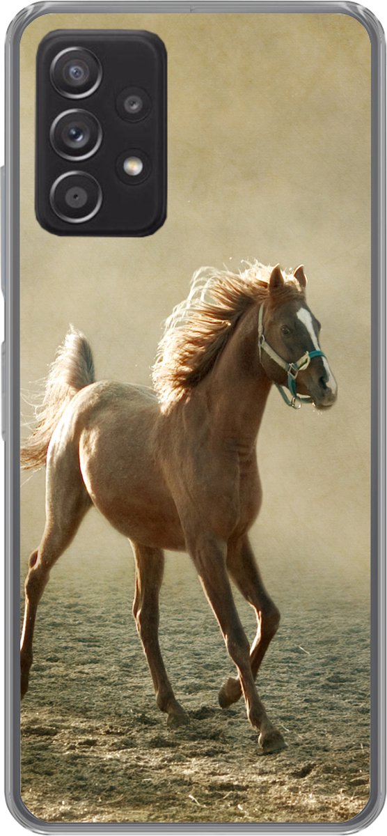 Telefoonhoesje Geschikt voor Samsung Galaxy A53 5G hoesje - Paard - Zand - Mist - Siliconen Telefoonhoesje Telefoonhoesje