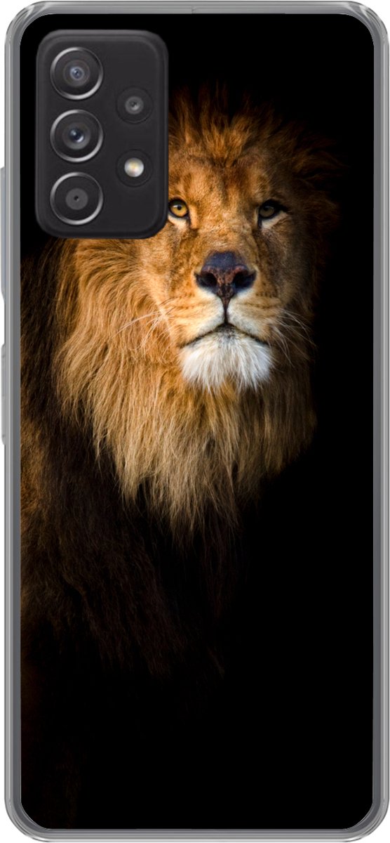 Telefoonhoesje Geschikt voor Samsung Galaxy A53 5G hoesje - Leeuw - Licht - Zwart - Portret - Siliconen Telefoonhoesje Telefoonhoesje