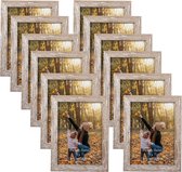 Set van 12 rustieke fotolijsten 13x18 cm met natuurlijke houtnerf voor 18x13 foto's, fotolijst collage set voor wand- of tafelstandaard