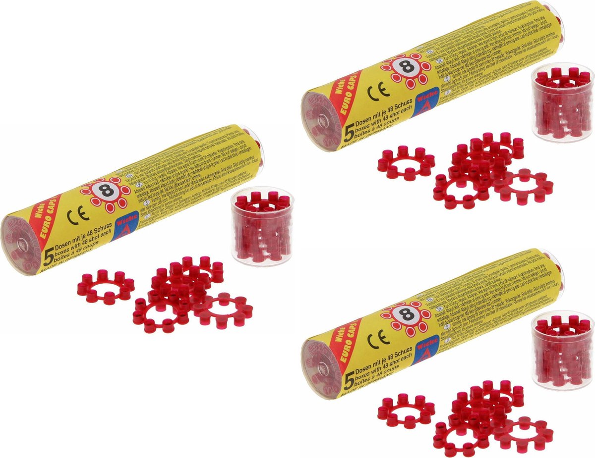 Wicke Speelgoed revolver/pistool - 3x - 8-shots plaffertjes ringen - 720 shots verpakking -