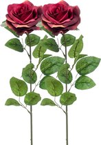 Emerald Kunstbloem roos Marleen - 2x - wijn rood - 63 cm - decoratie bloemen