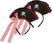 Guirca Carnaval verkleed mini hoedje voor een Piraat - 2x - zwart - diadeem - dames