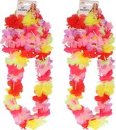 Guirca Hawaii krans/slinger set - 2x - Tropische/zomerse kleuren mix - Hoofd/polsen/hals slingers