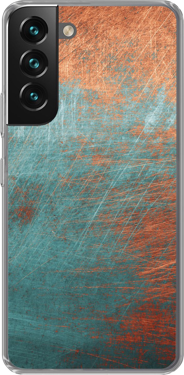 Telefoonhoesje Geschikt voor Samsung Galaxy S22 Plus hoesje - Metaal - Roest print - Brons - Blauw - Abstract - Structuur - Siliconen Telefoonhoesje Telefoonhoesje