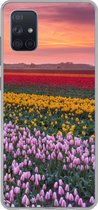 Geschikt voor Samsung Galaxy A71 hoesje - Paarse tulpen in Nederland - Siliconen Telefoonhoesje