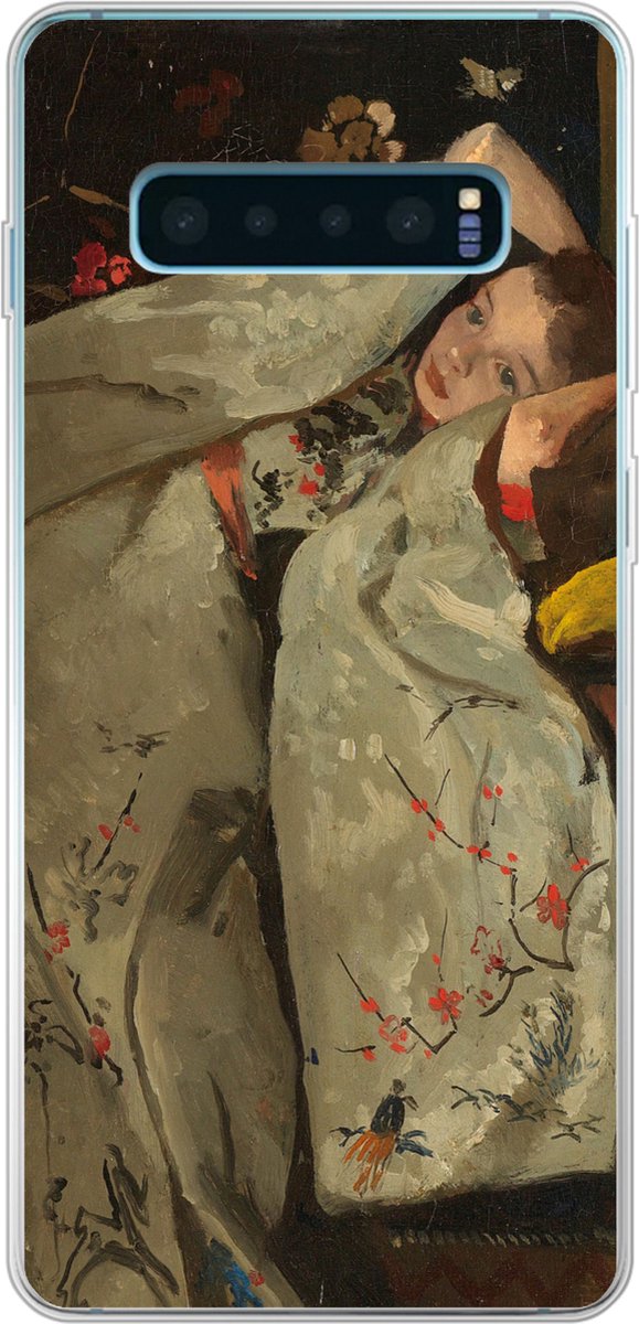 Telefoonhoesje Geschikt voor Samsung Galaxy S10 Plus hoesje - Meisje in witte kimono - Schilderij van George Hendrik Breitner - Siliconen Telefoonhoesje Telefoonhoesje